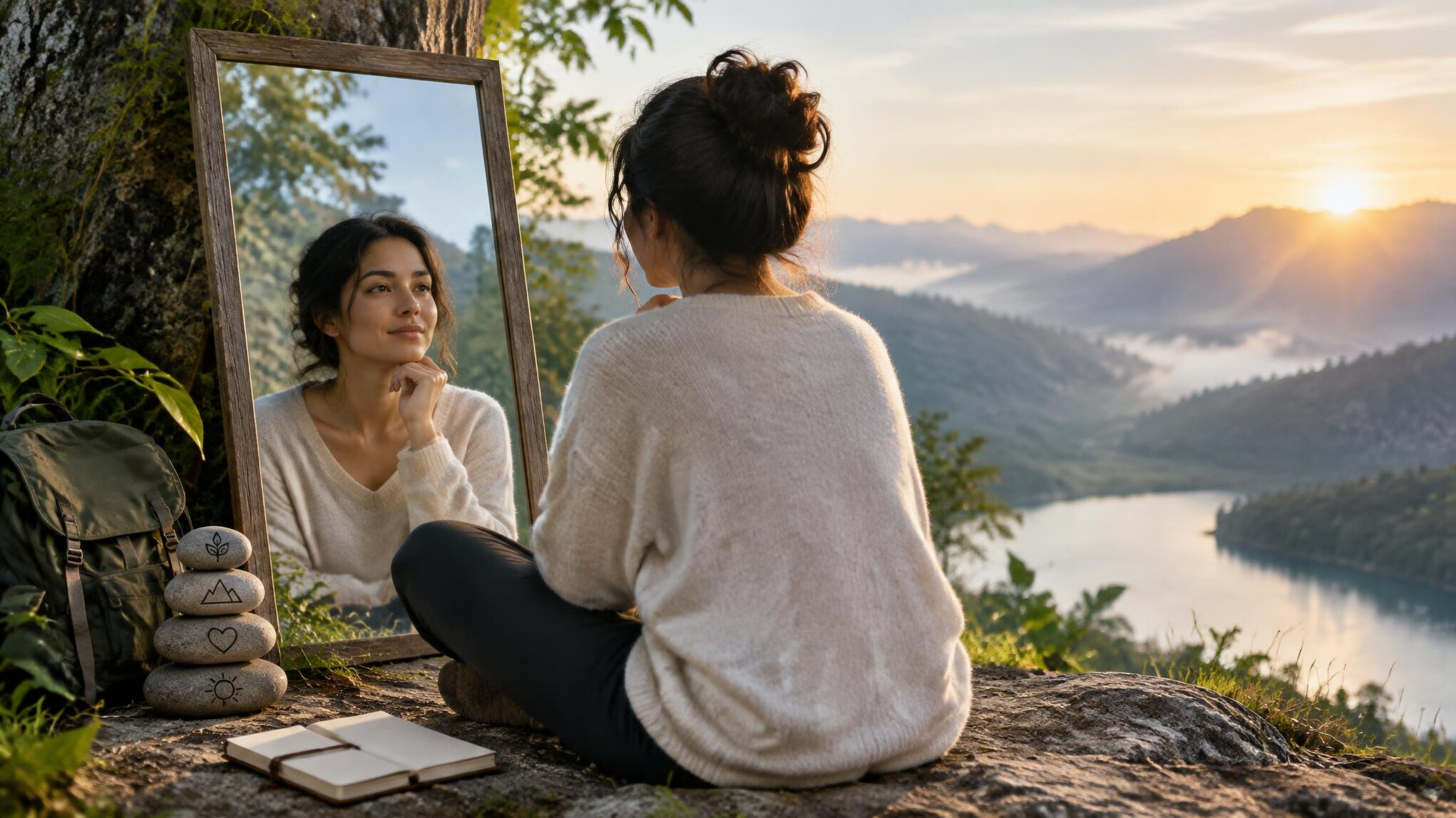 person reflecting in mirror