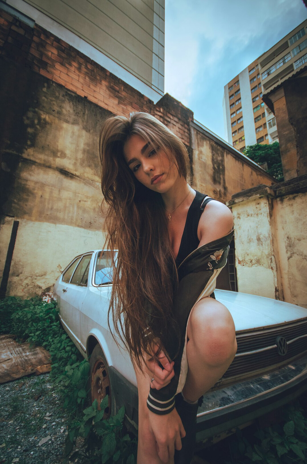 Portrait of a young Brazilian woman with long hair