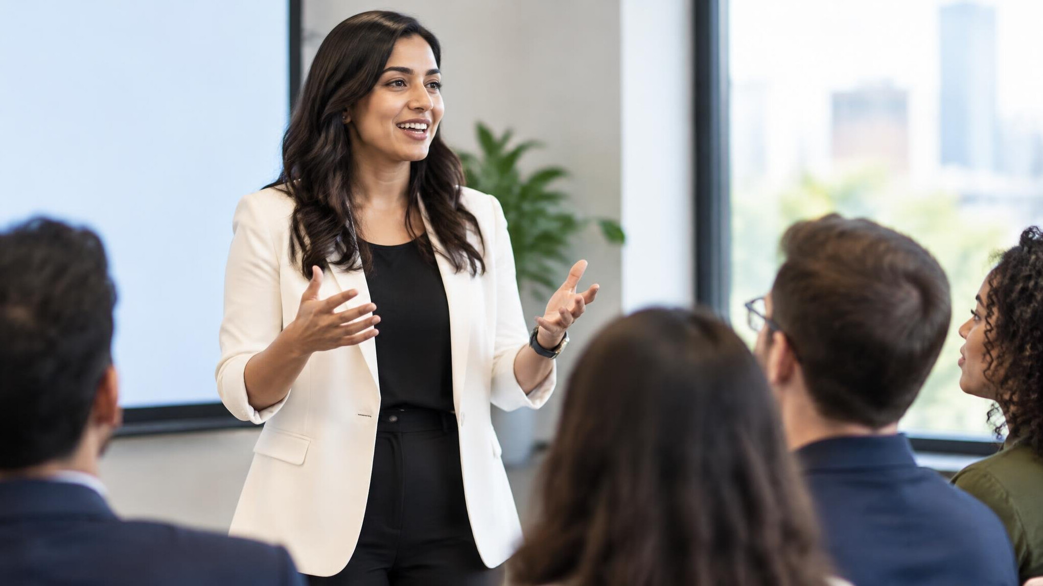 confident communicator gesturing
